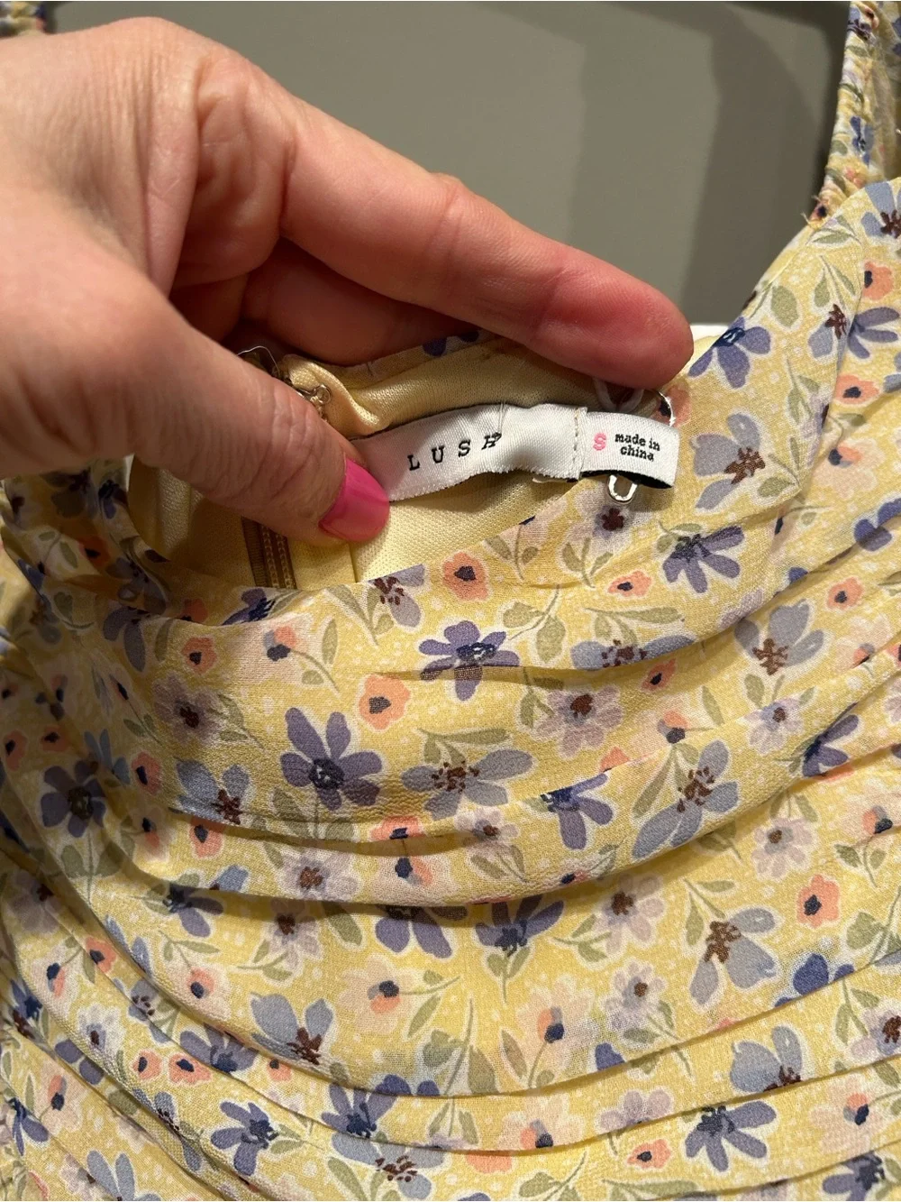 Lush Yellow Floral Ruched Puff-Sleeve Mini Dress - Picture 2 of 6
